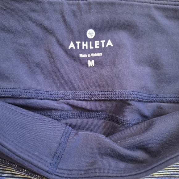 Athleta Prisma Tangram Navy Blue Striped Athletic Athleisure Capri Leggings szM - Picture 6 of 6